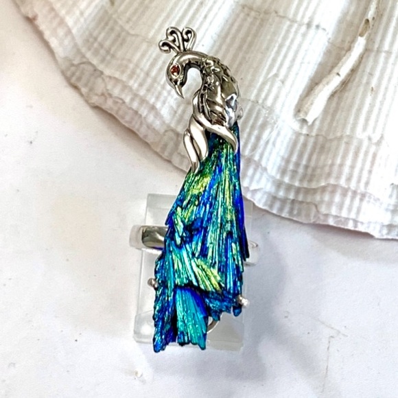 The Girl With Kaleidoscope Eyes Jewelry - Rainbow Kyanite Peacock Sterling Silver Ring